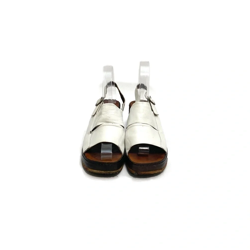 Vintage 1970s white leather slingback platform wedge disco sandals